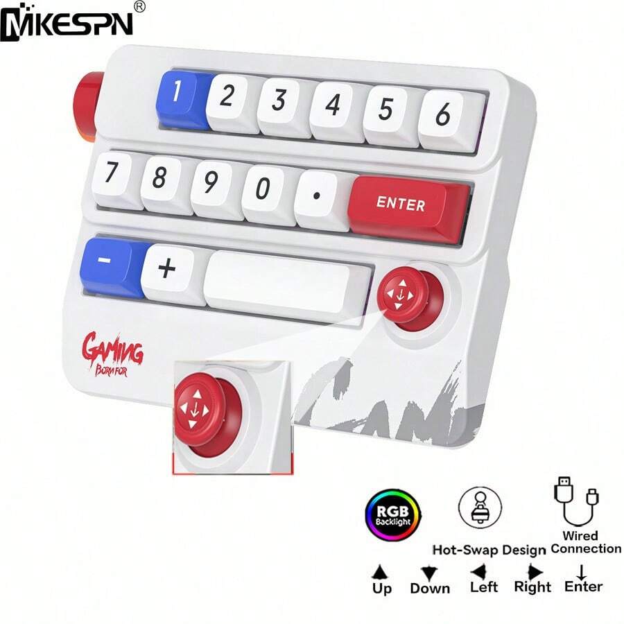 MKESPN Portable Joystick Mechanical Keyboard Full Hot Swappable Key USB C RGB Backlight Wired