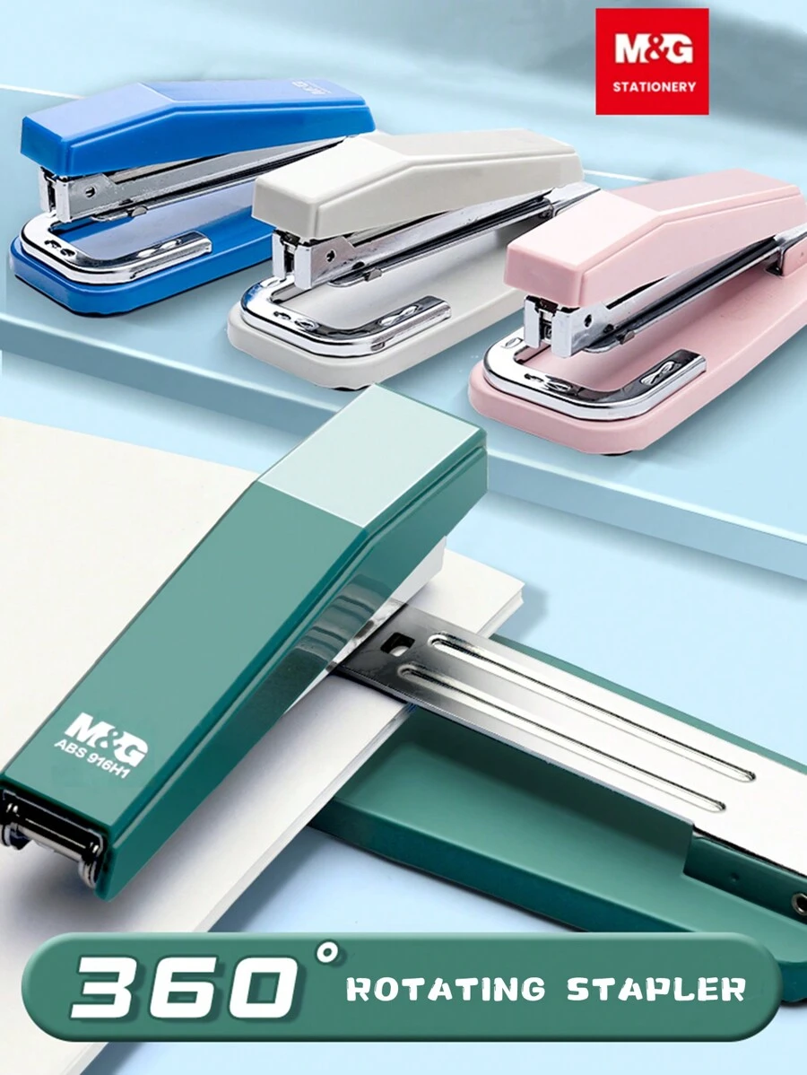 1 Peça Máquina de Encadernação Multifuncional Giratória 360° M&G, Tamanho Grande, Preto/Rosa/Verde/Azul, Grampeador de Escritório, Costura, Volta às aulas, Materiais Escolares