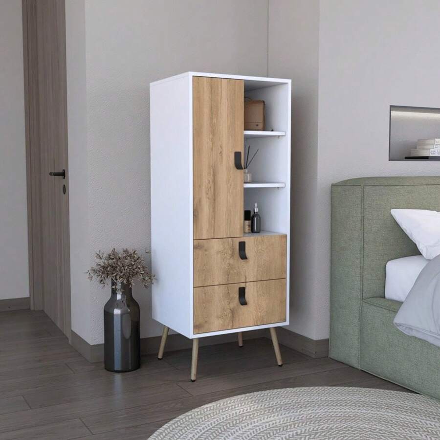 Dresser 52"H Stylish Bedroom Storage Solution With 3 Open Shelves, 2 Drawers, And 1 Door, White / Macadamia,YY Choice