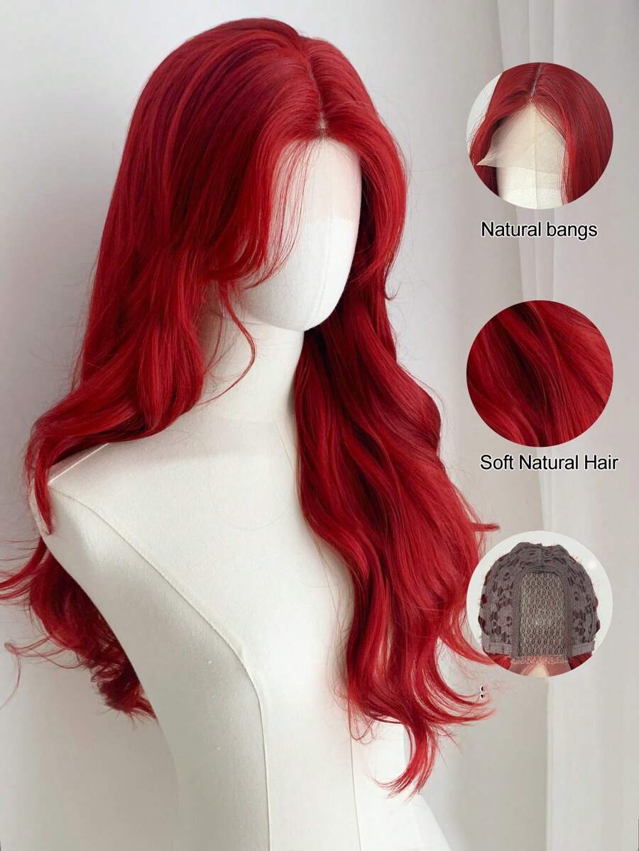 Peluca sintética de fibra resistente al calor con onda de Body roja de 26 pulgadas, peluca recta de seda natural con parte U de encaje para mujeres, con pelo suave para el rostro, para disfraz