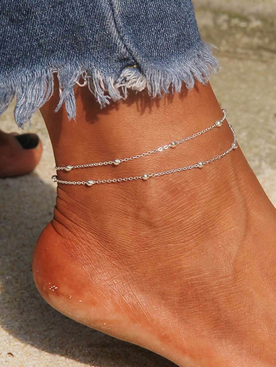 1 pièce Bracelet de cheville minimaliste et stylé à double perles pour femmes