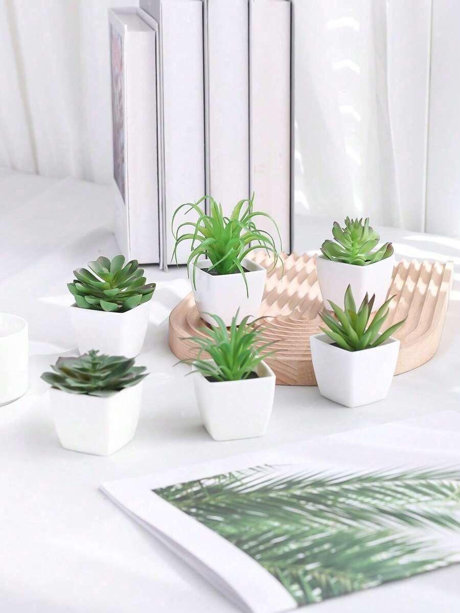 1 pezzo/1 set da 6 pezzi Mini piante in vaso di simulazione - Adatto per decorazione domestica, come scrivanie, scaffali per libri, davanzali, nonché decorazioni per matrimoni e feste, San Valentino, regali di compleanno, laurea, decorazione per la stanza Back to School, forniture scolastiche