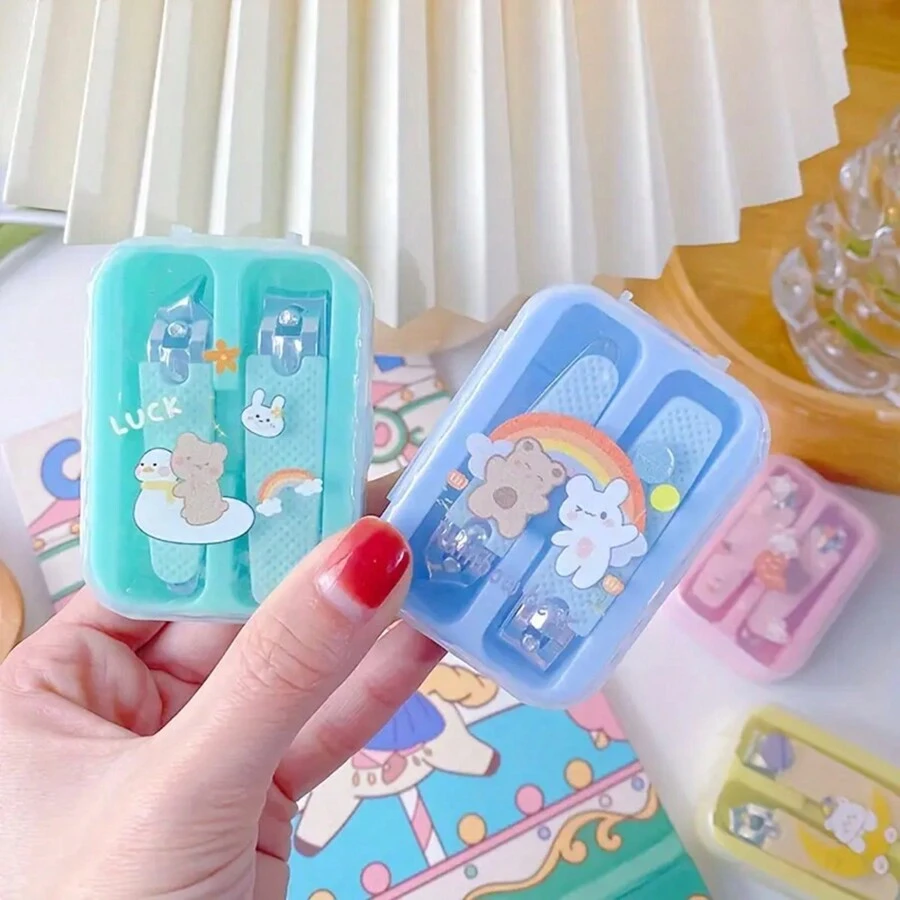 Draagbare nagelknipper en nagelknipper Kleine antislip metalen nagelknipper voor meisjes met cartoon opbergdoosset, geschikt voor kamperen en gezinsgebruik, tas, organizer, opbergruimte
