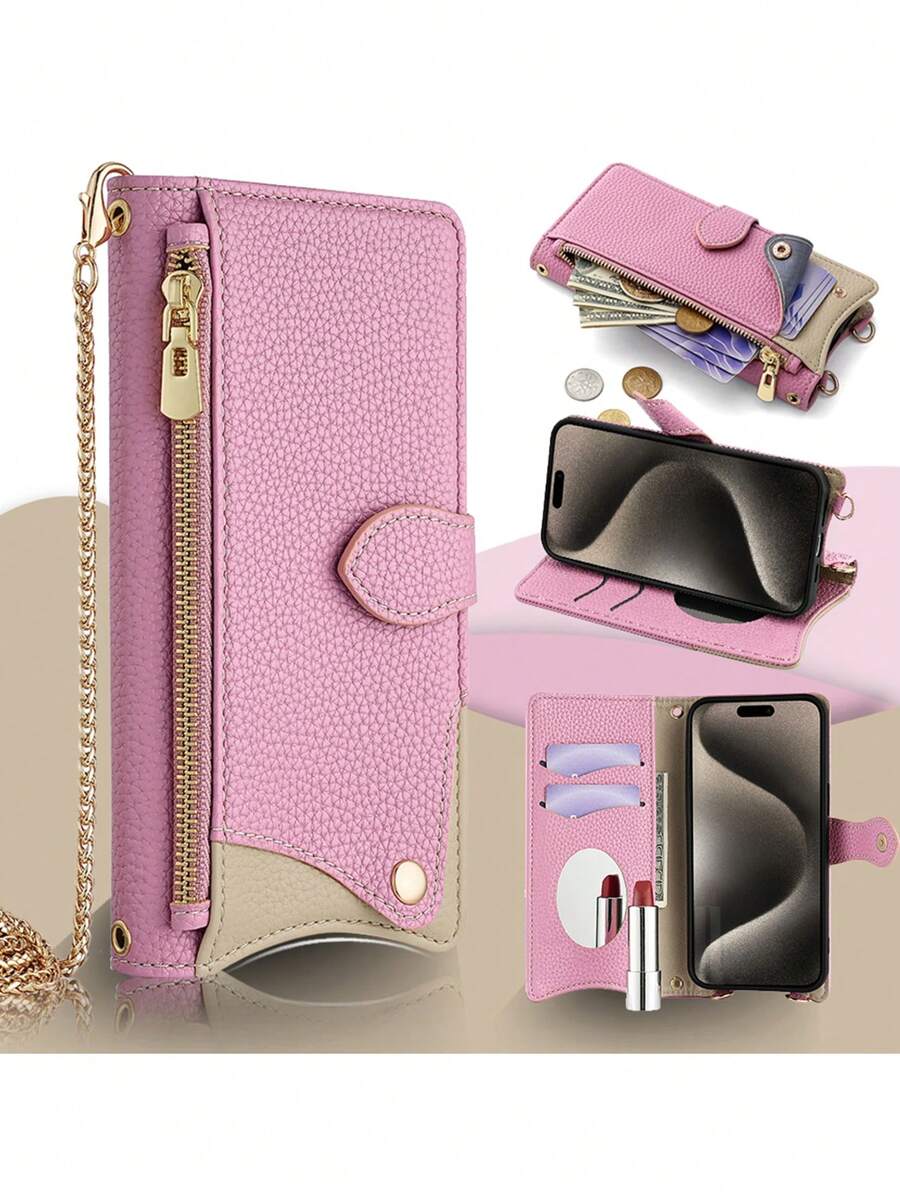 keyunfei Fashion Crossbody Bag With Metal Chain, Mirror, Wallet, Card Slots, Shockproof Case Compatible With IPhone Apple XR, Galaxy A32 4G, OPPO A54, Moto G22, Honor X9b/Y9a, Pixel 7 Pro, Redmi Note 9 5G