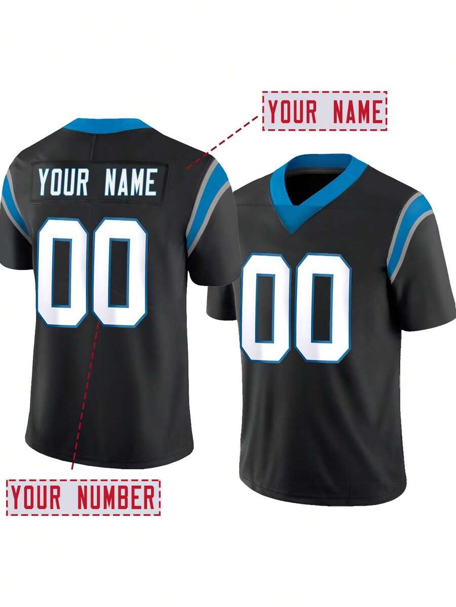 Spersonalizowana nazwa i numer Boyfriend Style męska haftowana koszulka do futbolu amerykańskiego Carolina Black V-Neck spersonalizowana koszulka z krótkim rękawem Party Game Training Competition Sports Top DIY S-XXL