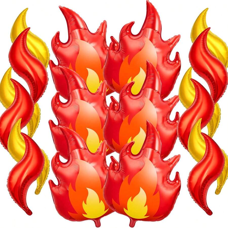 18 piezas Suministros para fiesta de cumpleaños dorados y rojos, Globo de llama de 30 pulgadas de aluminio para fiesta de cumpleaños de bombero, decoración de fiesta con temática de bombero, globo para decoración de fogata y camping, Navidad