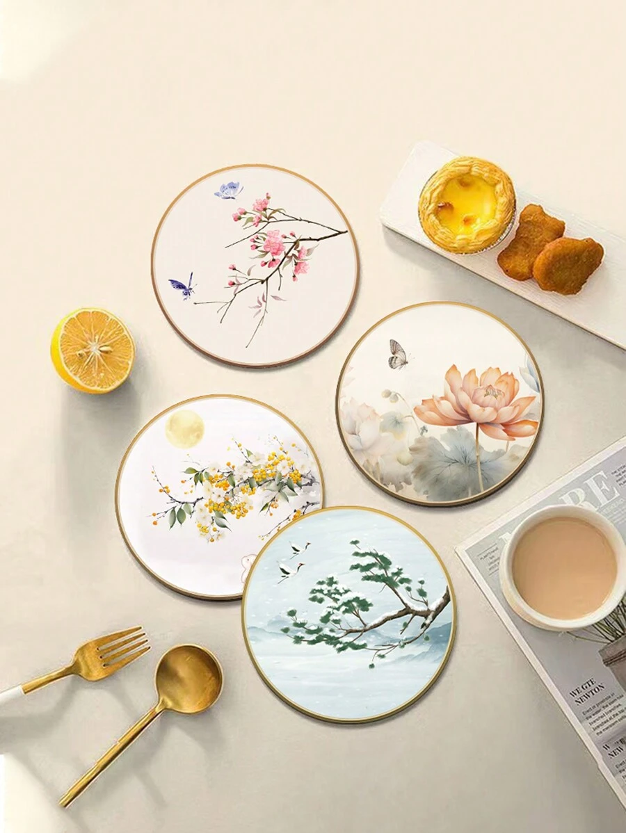 Heat Insulation Pad Waterproof Oil-Proof Round Placemat Coaster Bowl Plate Mat Anti-Scald Round Absorbent Dining Table Mat High-End Zen Chinese Style Tabletop Tea Coffee Mat Kitchen Draining Mat