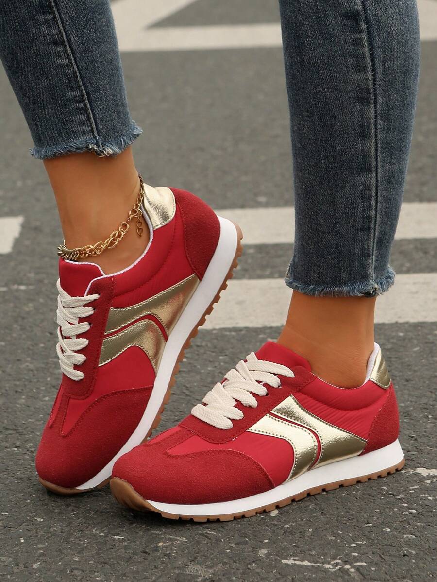 Women Outdoor Leisure Color Blocking Lace-Up Anti-Slip Hidden Heel Comfy Lightweight Sports Shoes , Ideal With Hoodie