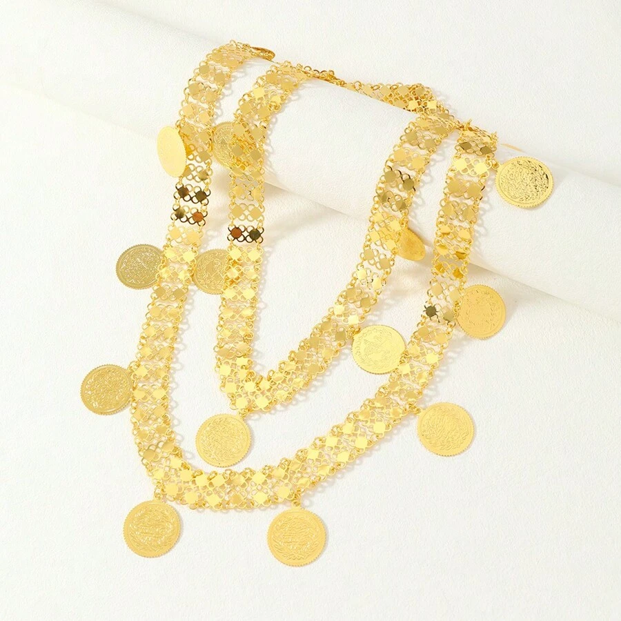 1,3 m Collana a catena per il corpo decorata con fiori e monete d'epoca