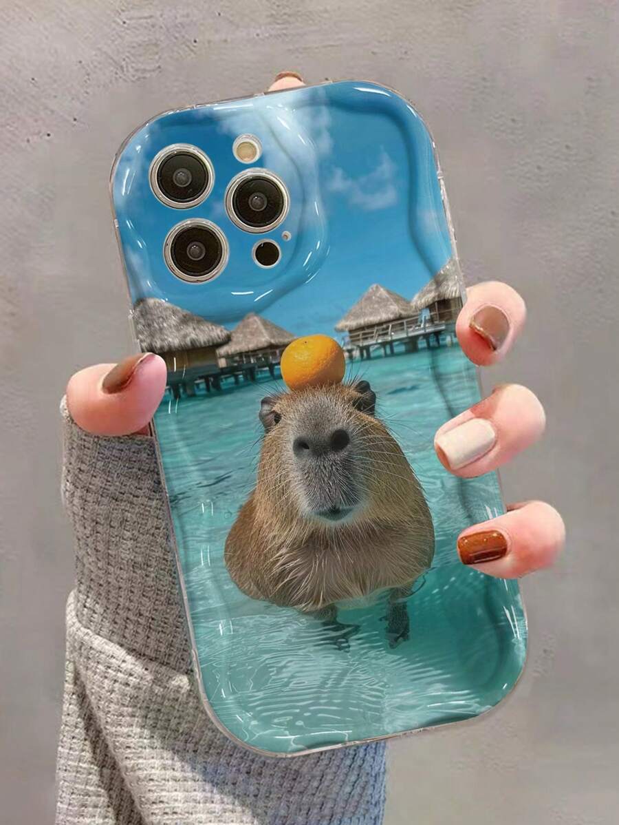 Wave, Seawater Capybara, Colorful Enamel Cream Wavy Edge Print Protective Phone Case, Compatible With IPhone 15, IPhone 15 Pro Max, Apple P13, P14, P11, P12, XS, XR, 7/8P, 7/8G, ES2, A50, A12, A32, A52, A72, A51, A21S, A13, A14, S22 Ultra, S23, A33, A53, S20 FE, Redmi 11 Youth, 12 Pro, 12/12X, Note 11, 9A, 9C, Polox3 NFC, Redmi 10, Redmi 9, 12C, Note 11 Pro, Redmi 10C, Note 8 Pro