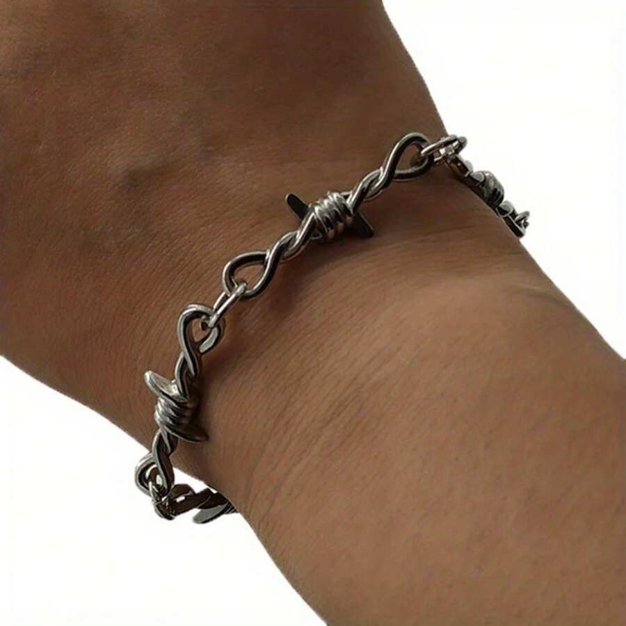 1 pieza Pulsera de aleación con espinas para hombre, pulsera asimétrica de estilo punk gótico de hip hop unisex