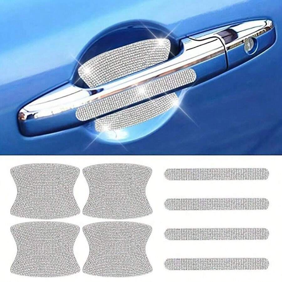 Haz Que Tu Coche Brille Con 8 Piezas De Pegatinas De Protección Contra Rasguños Del Mango De La Puerta De Coche Con Diamantes De Imitación