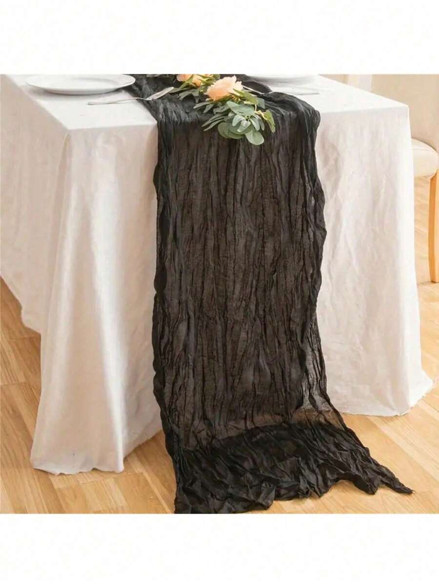 1PC Polyester Table Runner, Cheesecloth Table Runner, Gauze Tablecloth Bohemian Country Burgundy Cheesecloth Table Runner, Wedding Bride Shower Decoration, Room Decor, Wedding Decor, HolidayReception Atmosphere Table Runner, Home Decoration