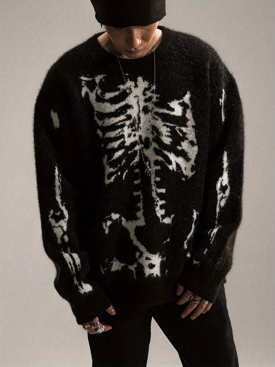 Men's Thick Vintage Knitted Sweater With Slouchy American Style & Round Neck, Fall-Winter
