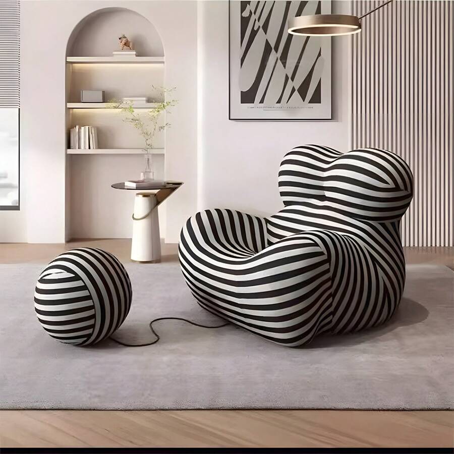 Embrace Sofa, Black And White, Cloth, Waist Support Home Theater Sofa, Bedroom Living Room Recliner Sofa