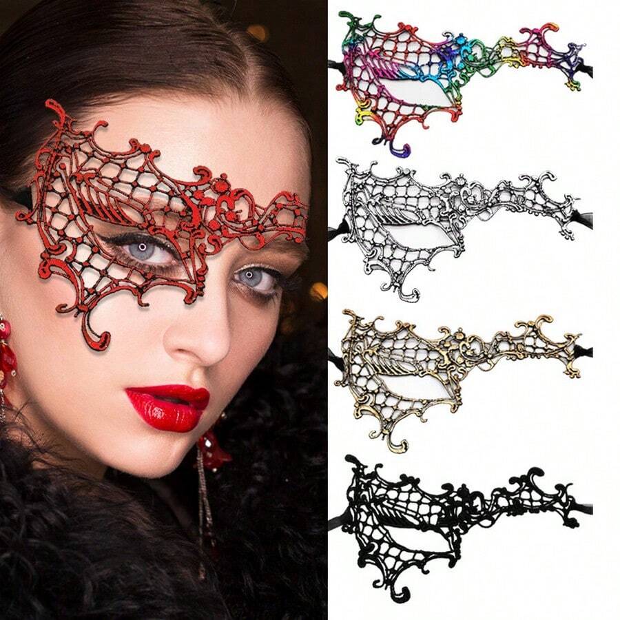 Sexy Women Guipure Lace Panel Hollow Out Fashion Costume Eye Shield For Party Skull Skeleton Halloween Valentine's Day
