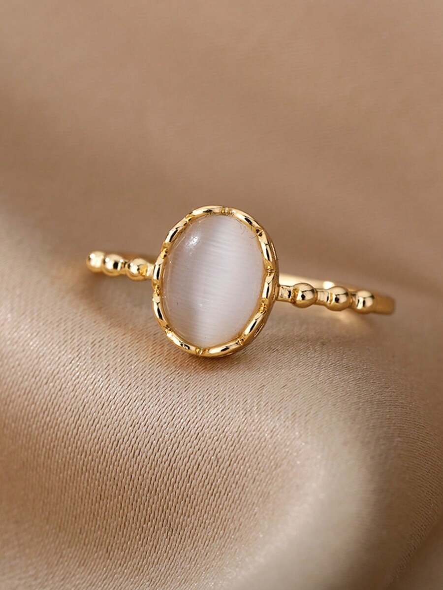 1 Pc Fashion White Opal Oval Rings For Women Gold Color Round Geometric Ring Wedding Party Jewelry Gift