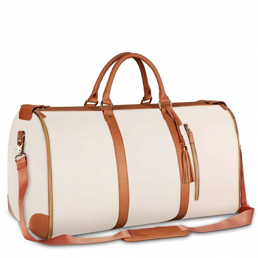 Garment Bags For Travel, Convertible Carry On Garment Bag Large Duffle Bags For Women, 2 In 1 Hanging Suitcase Suit Water Resistant Duffel Travel Bags With Shoe Pouch, Beige
