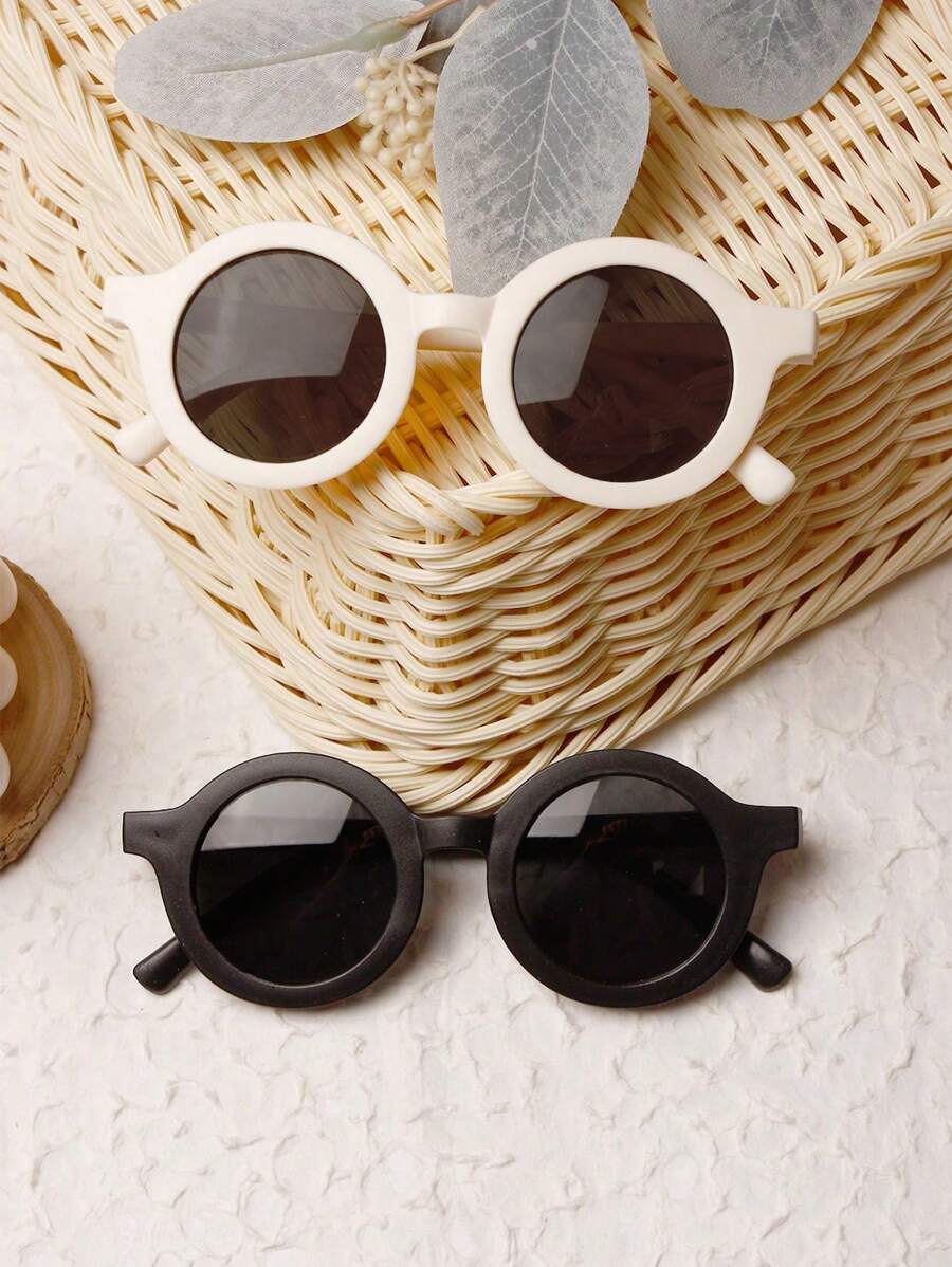 2pcs Unisex Baby Fashion Round Fashion Glasses Suitable For All Seasons (With Glasses Case)