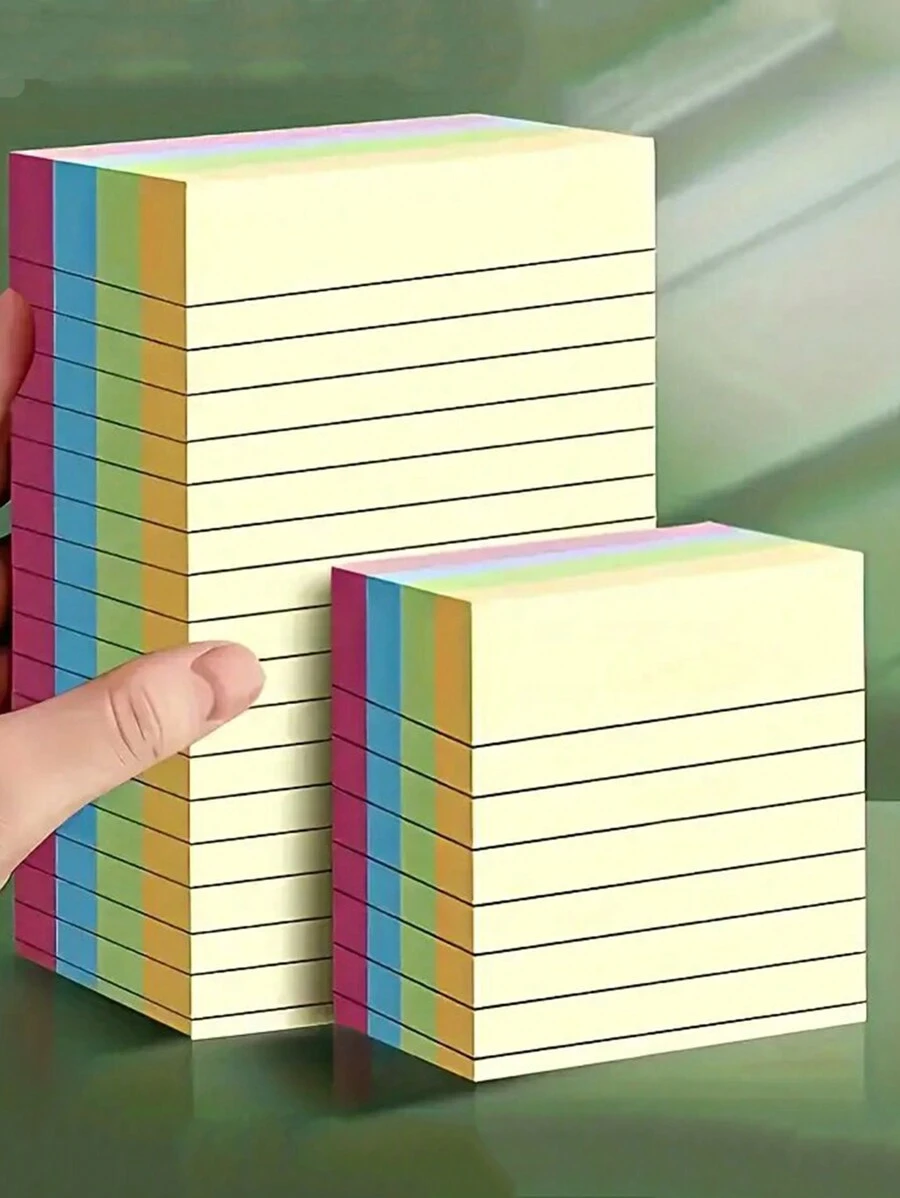 1 Book Of 200pcs Small/Large Size Colorful Lined Self-Stick Notes Memos For Office, Reusable & Writable Sticky Notes School Supplies, Back To School