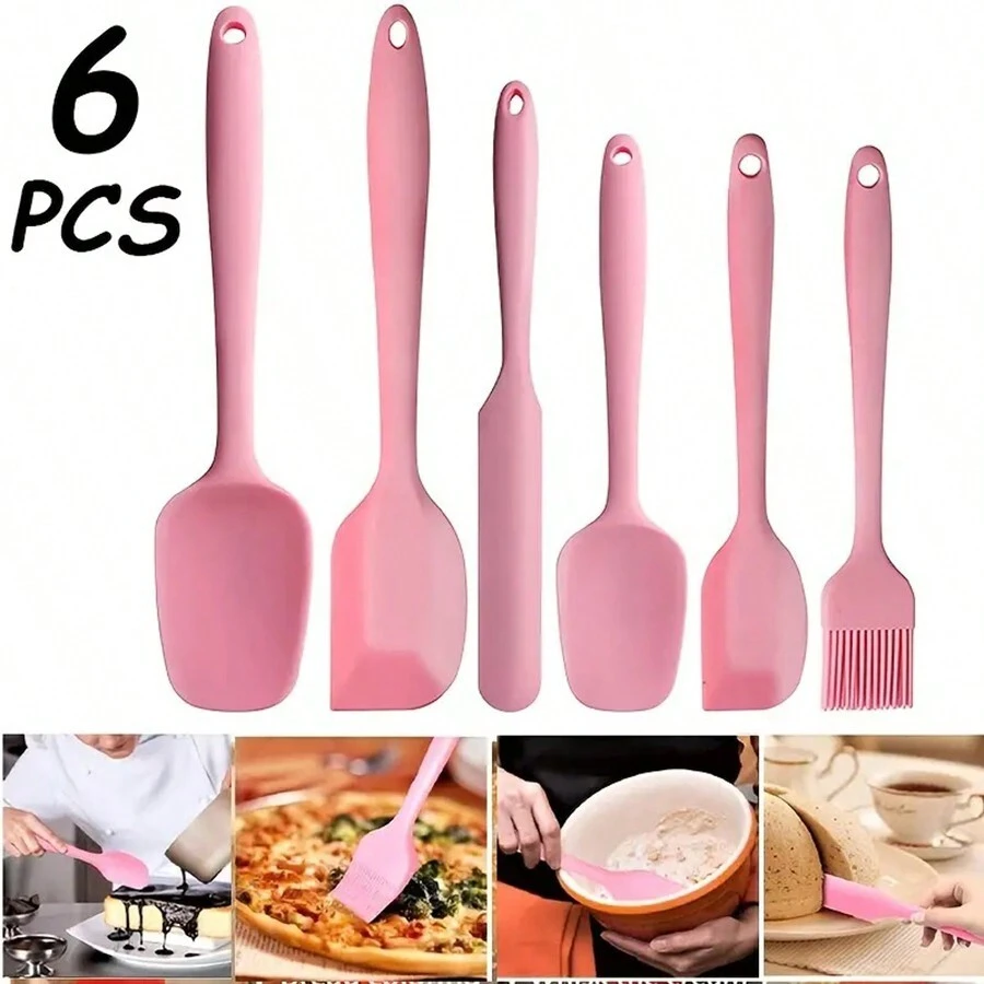 Set de 6 piezas de utensilios de cocina de silicona, suministros de cocina, suministros de repostería, espátula grande, espátula pequeña, espátula grande, espátula pequeña, brocha de aceite, espátula, herramientas de repostería, espátula para crema de pastel, juego de utensilios de cocina