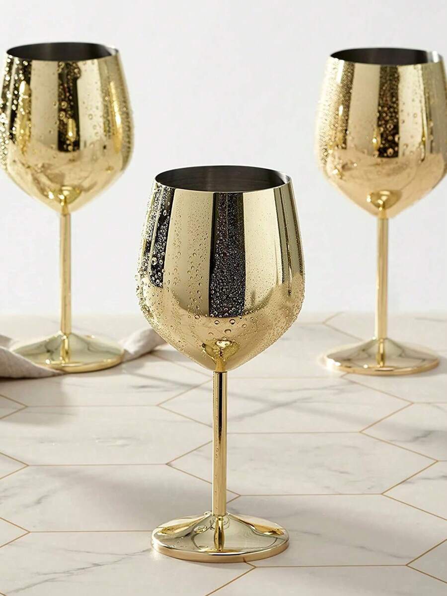 1 pieza Vaso de pie alto de acero inoxidable con color dorado, vaso creativo de metal, copa de champán de metal, vaso irrompible, apto para diversas ocasiones de fiesta