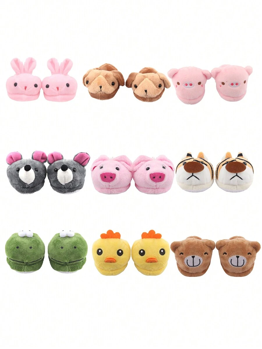 1 paire de chaussures poupée en peluche de forme animale mignonne pour poupées de 18 pouces, modèle cochon/tigre/lapin, chaussures de poupée, chaussures de bébé poupée