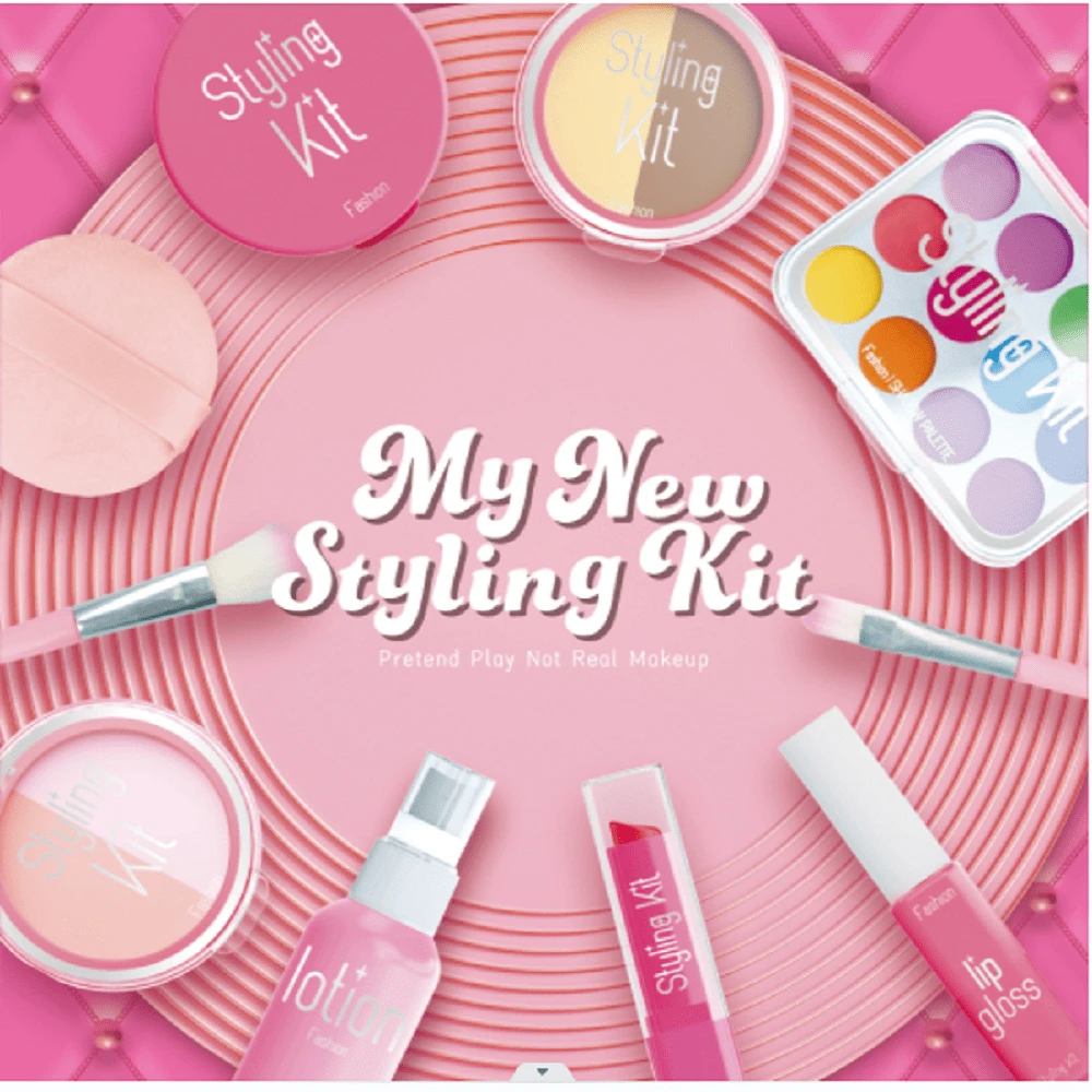 Kids Pretend Makeup Play Set - Girls Roleplay Cosmetics , Eyeshadow, Hair Brush & Accessories DIY Toy
