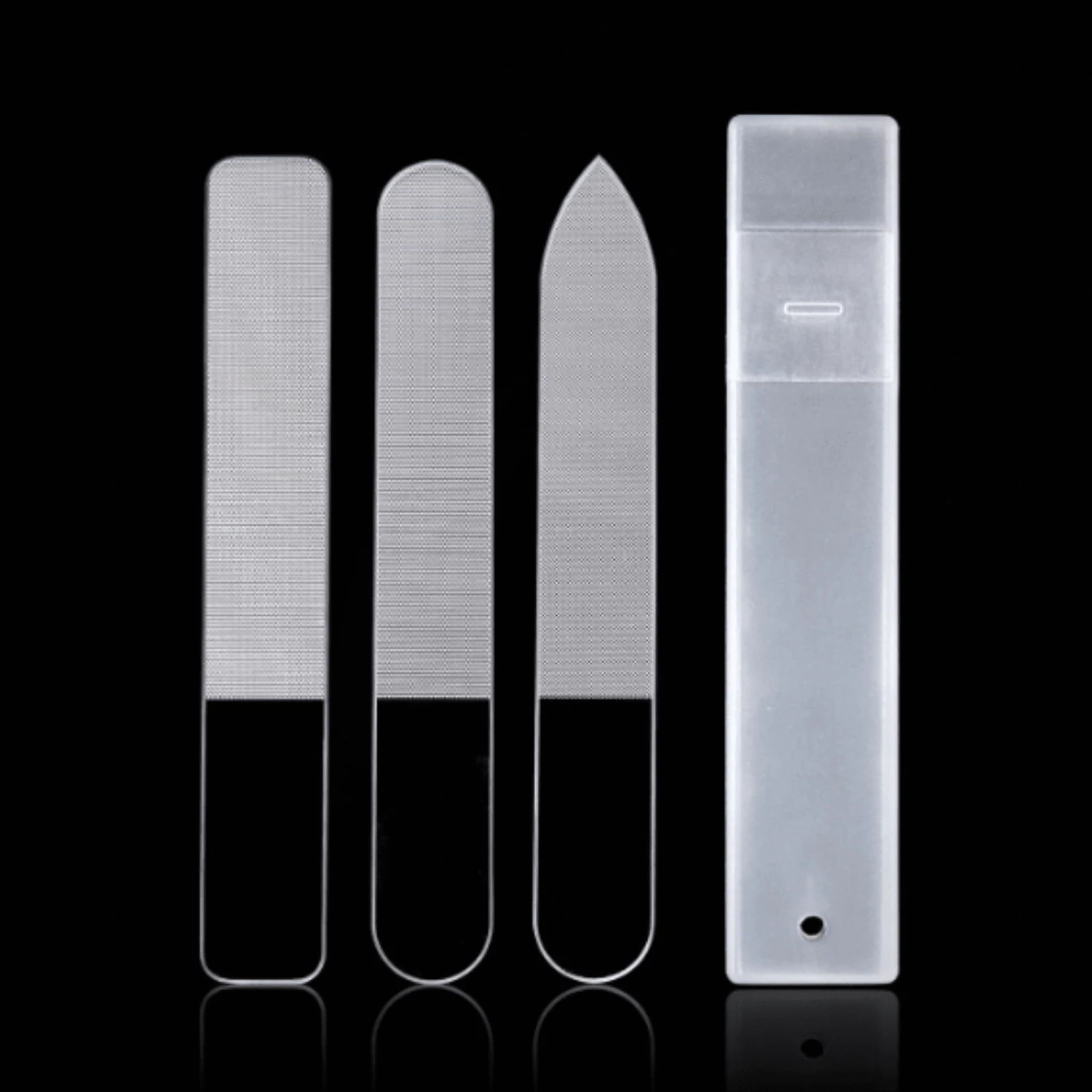 A Set Of 3 White Transparent Glass Nail Files, Suitable For Polishing And Grinding Nails And Exfoliating