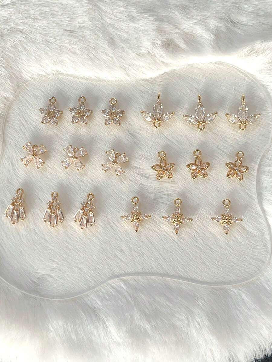 3pcs Fashion Copper Micro Pave Cubic Zirconia Flower Pendant Charms For Necklace & Bracelet DIY Valentines