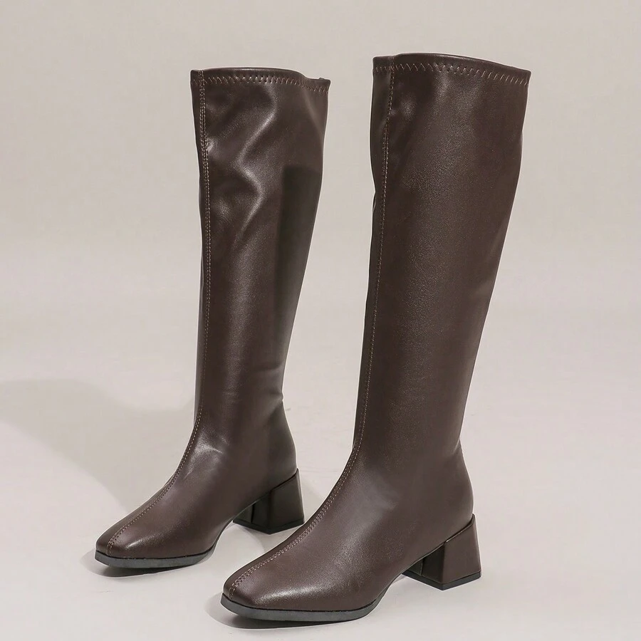 2024 Women's Mid-Calf Zipper Back Square Toe Warm Boots