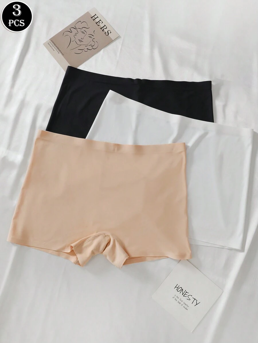 3pcs/Pack Women Basic Solid Color Seamless Briefs