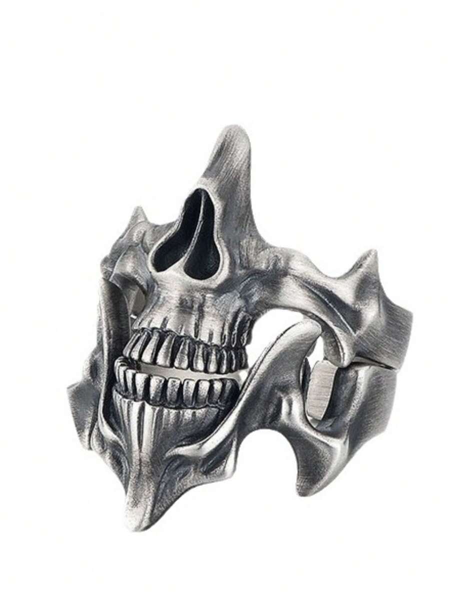 1 Pair Chiba Skull Ghost Face 2-In-1 Thai Silver Combo Ring Men's Single Ring Creative Design Sense Niche Accessories