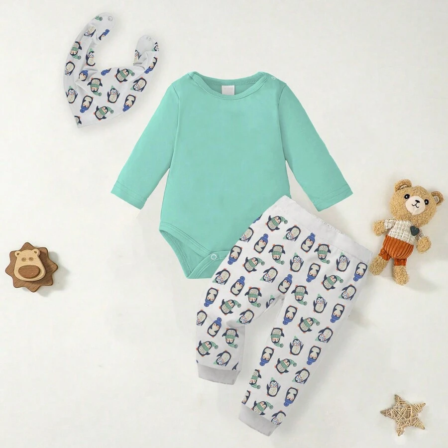 Roupas De Bebê Menino Conjunto Infantil Inverno 3 Peças Pinguim