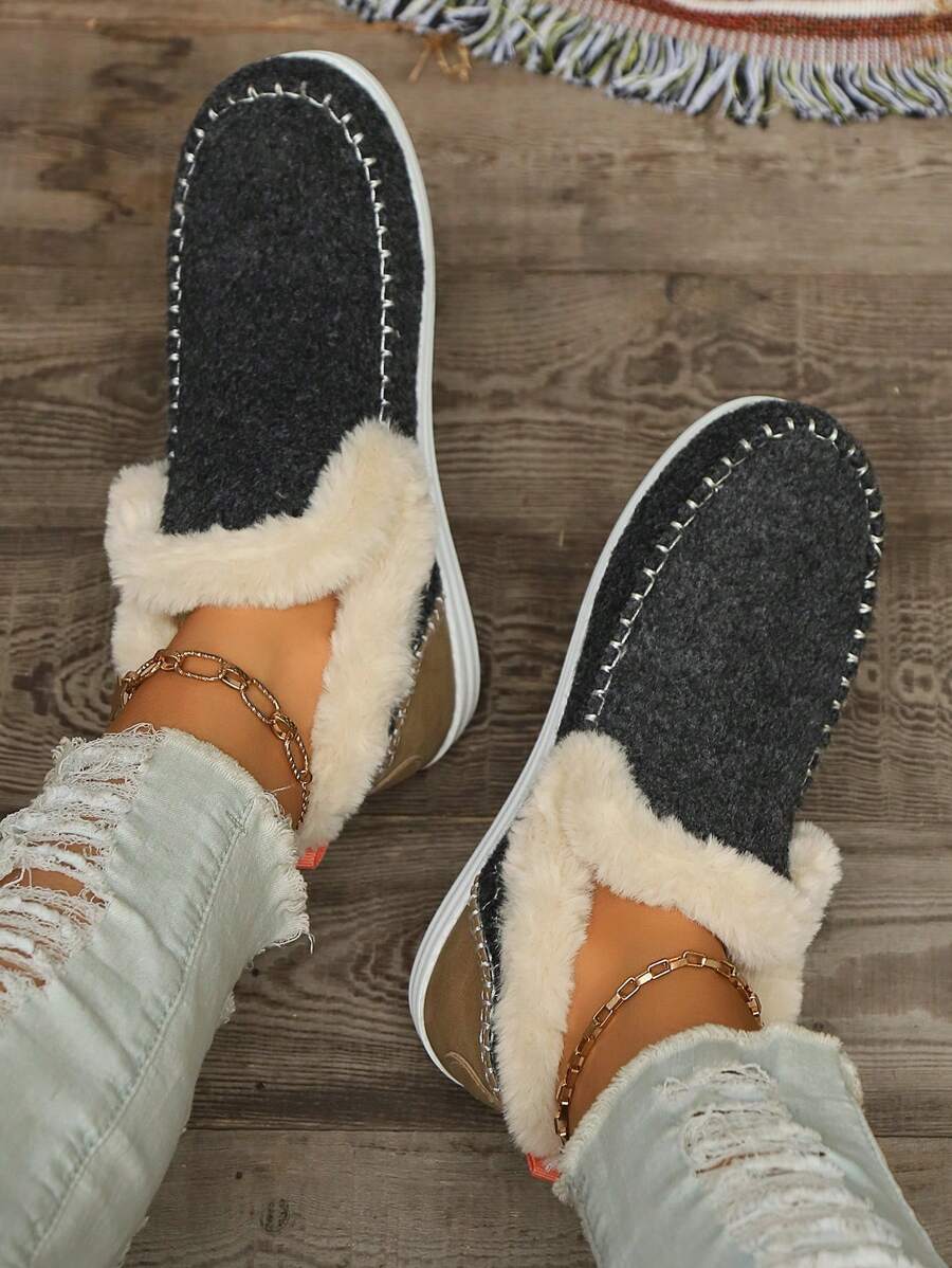Sneaker slip-on piatte e soffici da donna, con fodera in pelliccia calda, scarpe invernali casual comode