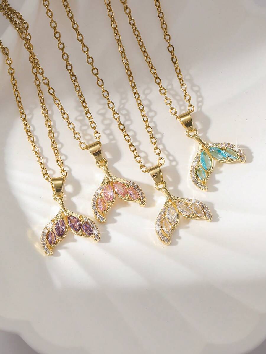 1pc Copper Cubic Zirconia Dopamine Lucky Clover Pendant Necklace, Fashionable Layering Collarbone Chain Jewelry For Women