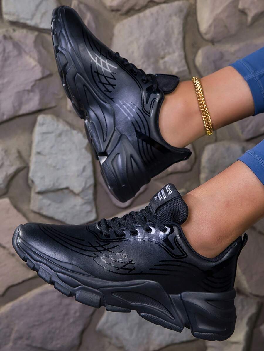 Damen Leichte Lässig Sneaker für den Frühling, Schwarze vielseitige Pendler-Lässig-Sportschuhe, atmungsaktive Plateau-Schuhe für den Außenbereich