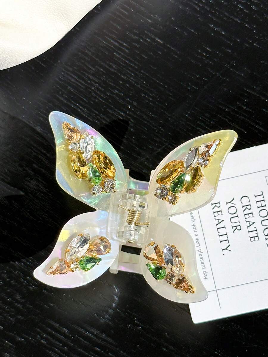 OUSEON Kanariegele Gradiënt Diamant Bezaaid Vlinder Haarspeldjes, Celluloid Frans Design Haarspeldjes, Schelpkleurige Haarklemmen Voor Vrouwen/Meisjes, Zoete Stijl Antislip Haarklemmen, Cellulose Acetaat Haaraccessoires