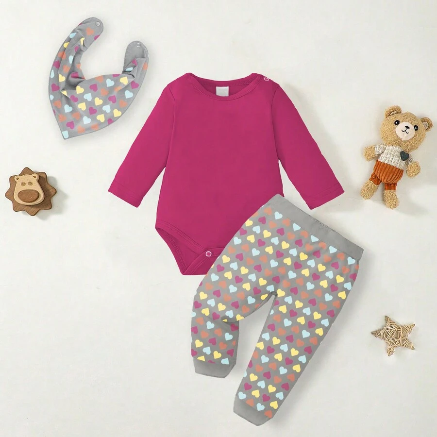 Roupas De Bebê Menina Conjunto Infantil Inverno 3 Peças Pink