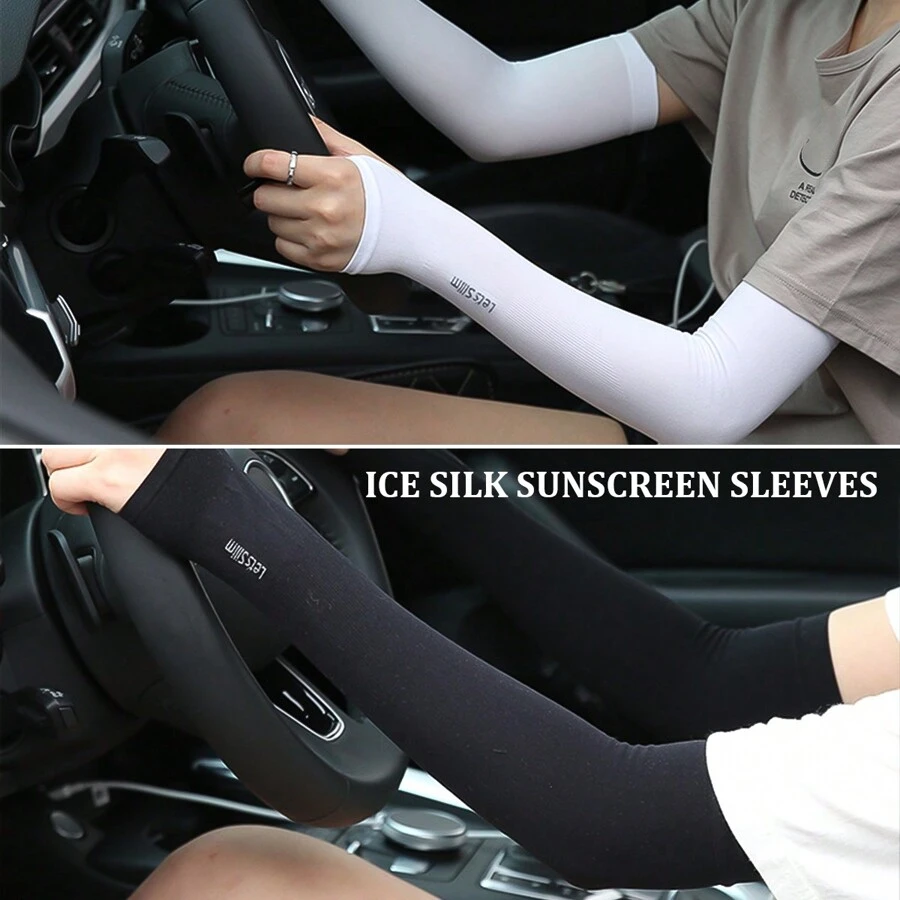 2 Pairs Ice Silk Arm Sleeves For Women, UV Protection Driving Cycling Sun Sleeve, Available In Black Or White