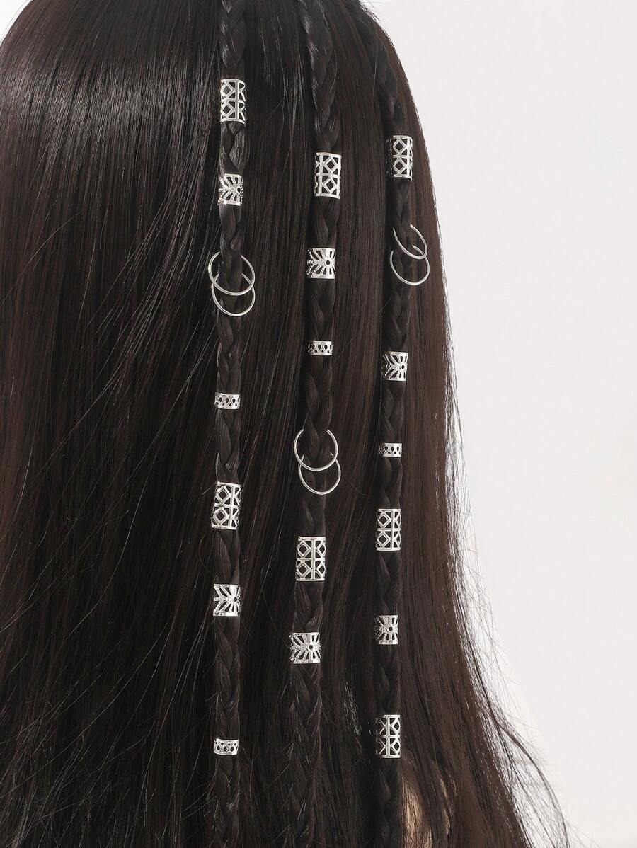 80pcs Women Silver Color Hair Braiding Rings For Dreads And Braids For Back To School Boho Hair Clips