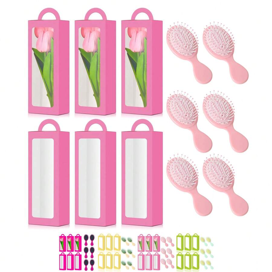 12 Stücke Rosa Geschenkboxen Set für Makeup Partys, enthält 6 hohe Bonbon-Boxen mit Fenster und 6 kleine Kämme für Hochzeit, Bridal-Shower, Prinzessin Geburtstagsfeiern