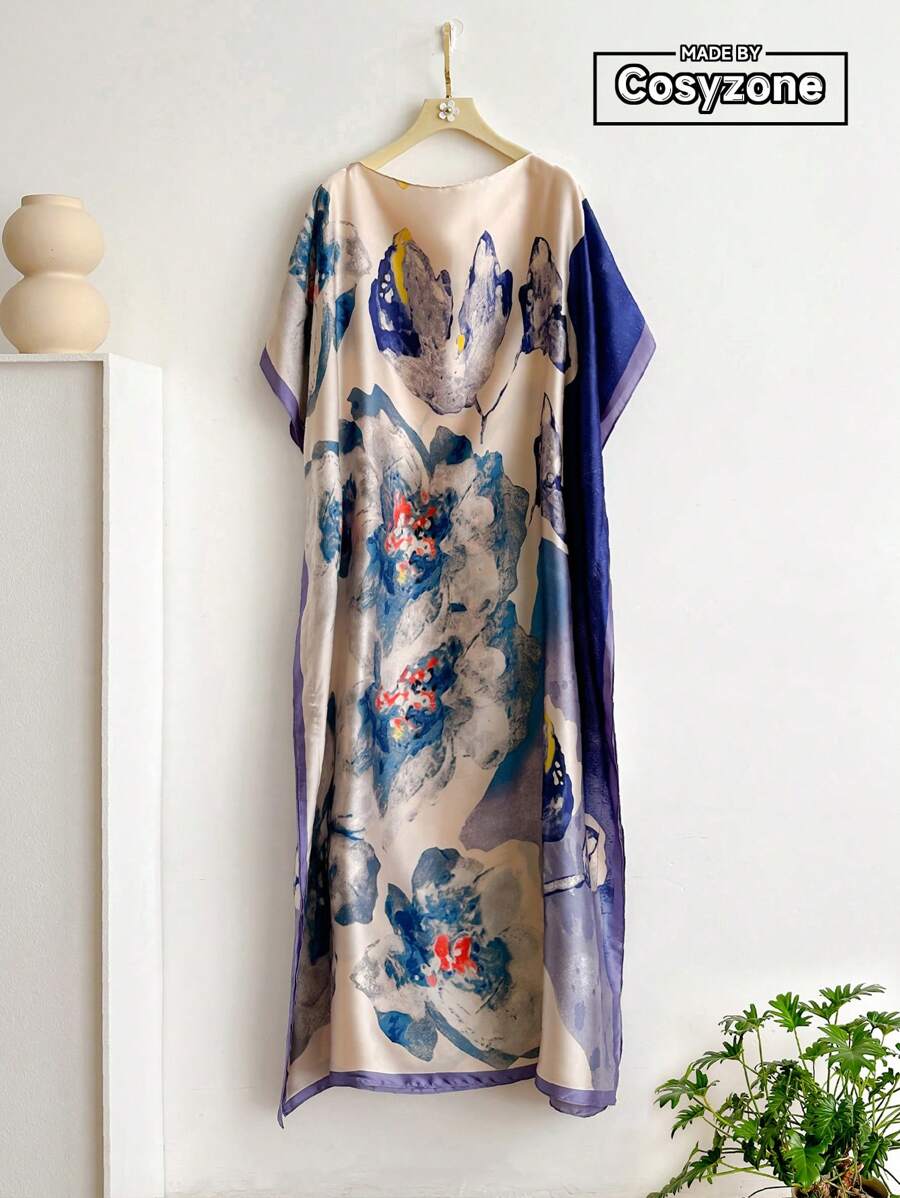 1 pièce Robe légère en mousseline de soie avec imprimé floral élégant, cache-maillot d'été pour femme, étole en soie pour protection solaire