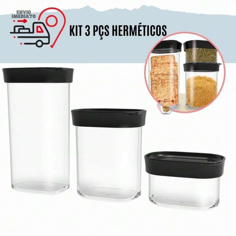 Kit Com 3 Potes Herméticos Cozinha Conjunto De Potes Hermeticos Pequenas Porcoes Para Biscoitos Doces Farinha Temperos Porta Mantimentos