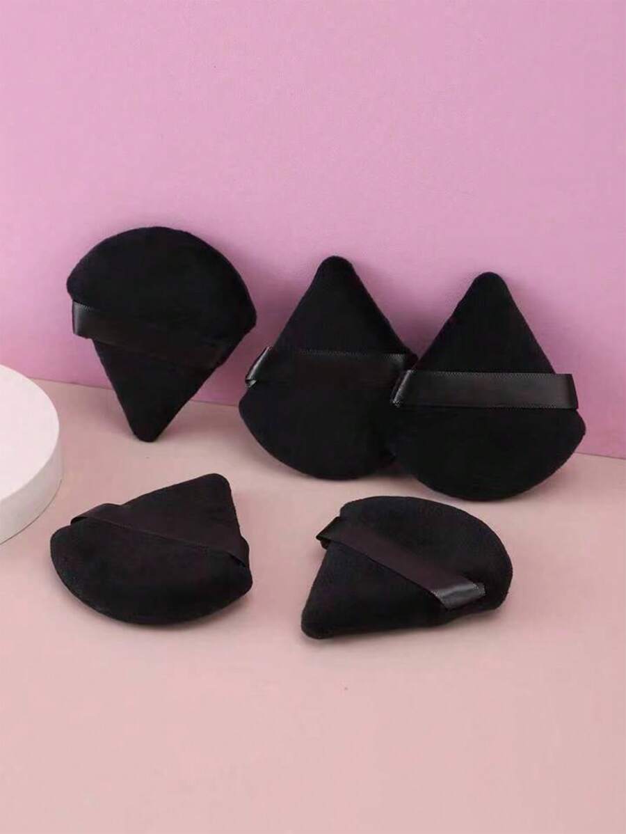 5pcs Velvet Black Fan-Shaped Makeup Sponge Powder Puff For Loose Powder, Setting Powder