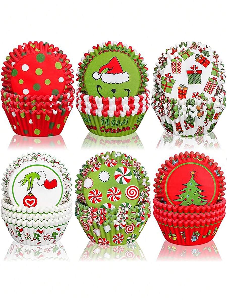 600Pcs Christmas Cupcake Liners Funny Cartoon Character Cupcake Wrappers Baking Cups Holders Red Green Muffin Liners For Xmas Holiday Birthday Party Candy Make Baking Supplies Christmas Christmas Decor Christmas Decorations Christmas Gifts