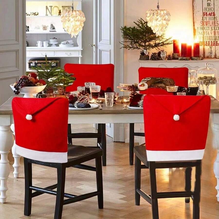 1pc Christmas Red Decorative Chair Cover, For Holiday Decoration,Christmas