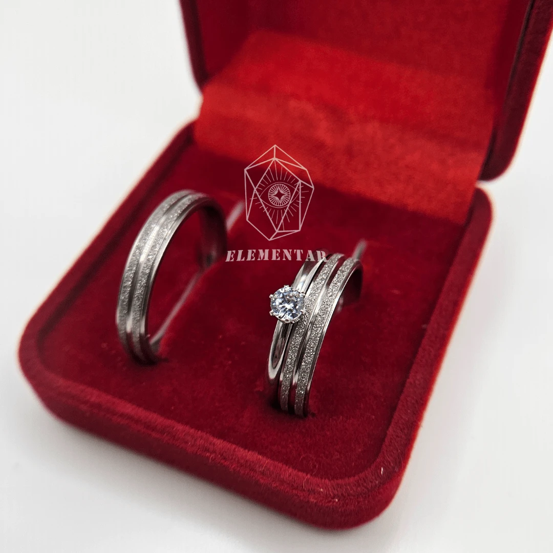 Par Aliança Namoro Compromisso Diamantada Brilhante friso fina 4mm Aço 316L