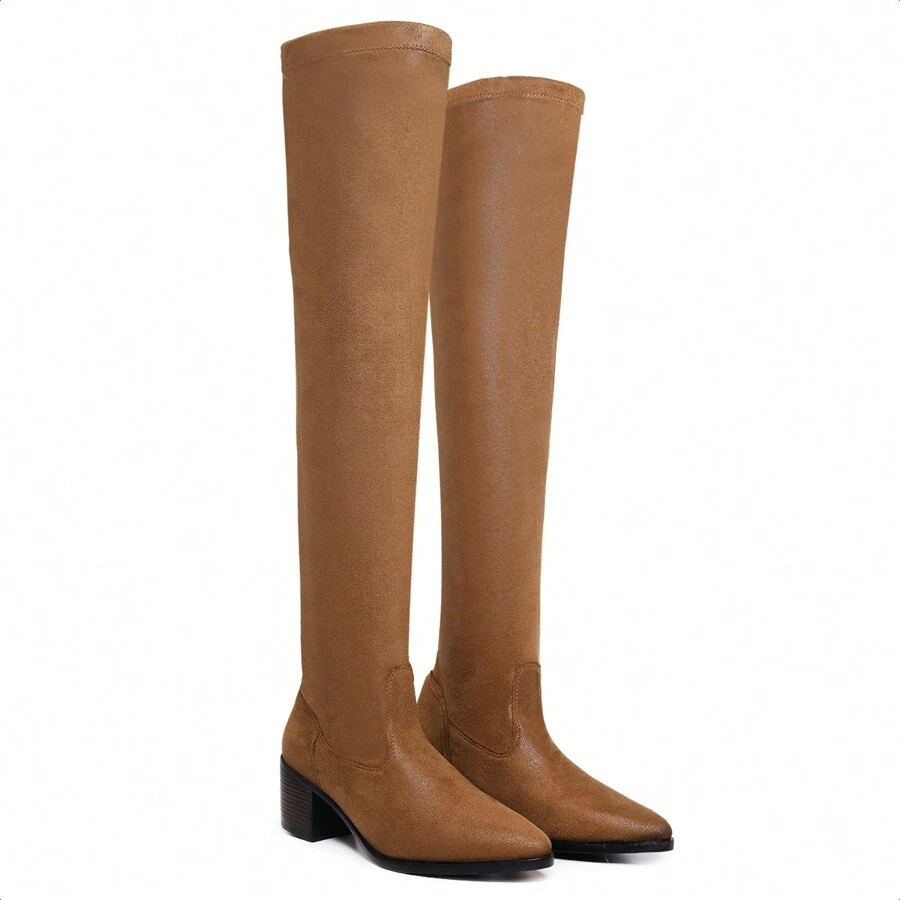 Bota Over Camurça Sued The Knee Bico Fino - 813 confortável elegante bota marrom
