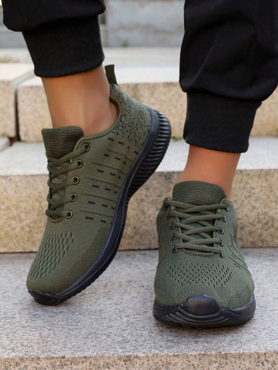 2024 New 4-Season Mesh Knitted Minimalist Contrast Color Lace-Up Anti-Slip Wear-Resistant Breathable Lightweight Casual Shoes For Men, Running Shoes, Sports Shoes, Walking Shoes, Road Shoes, Couple Shoes